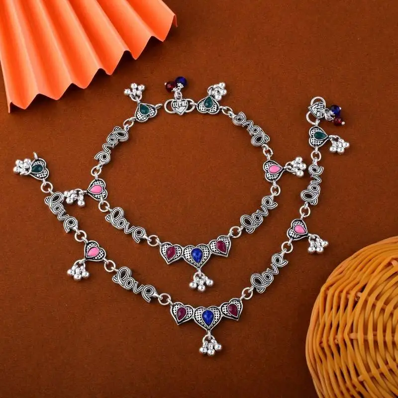 Exclusive multi color oxidised anklet designed for womenâ€™s festive outfits and traditional daily wear