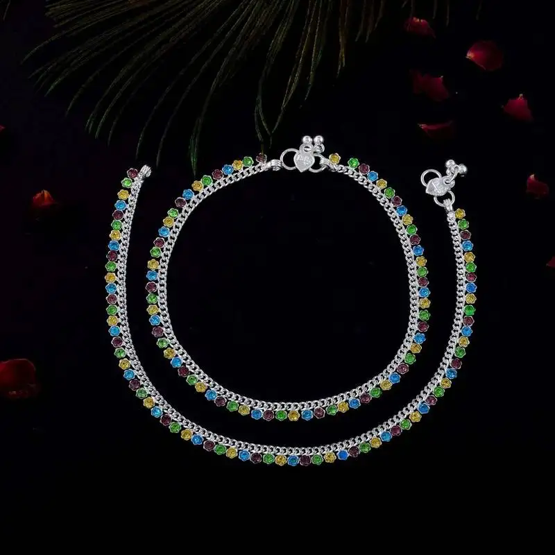 Unique multi color anklets designed with fine detailing for womenâ€™s elegant jewelry styling