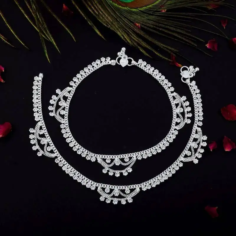 Royal silver color anklets perfect for weddings, engagements, and traditional festive occasions