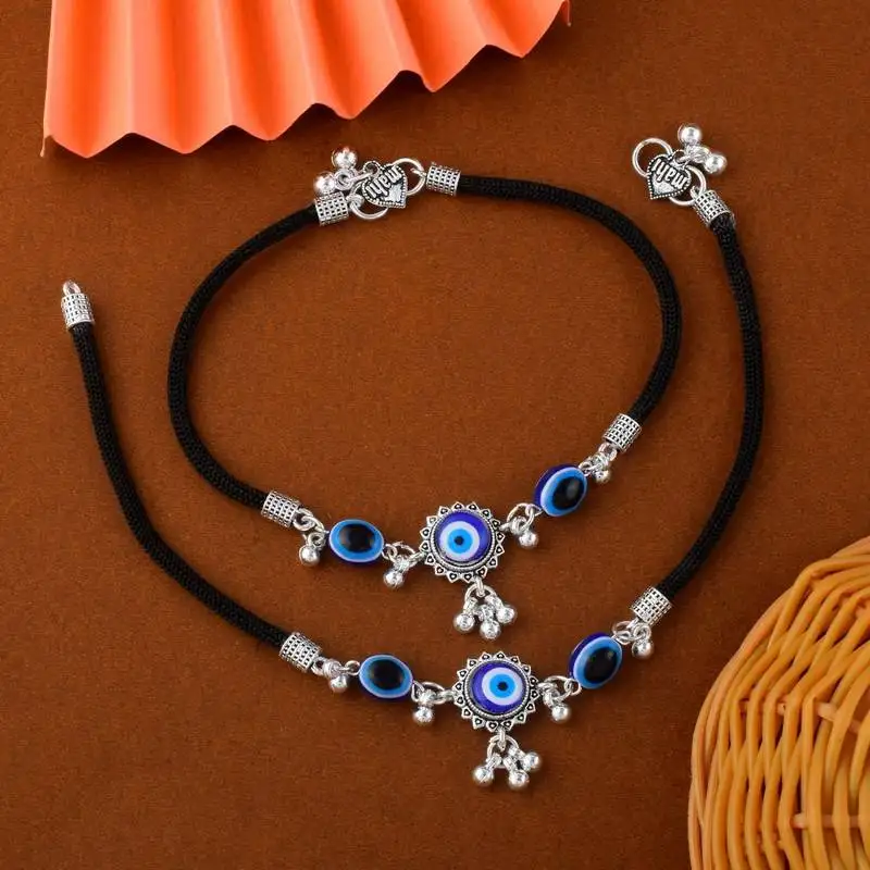 Exclusive blue color evil eye oxidised anklet perfect for womenâ€™s ethnic fashion and traditional outfits