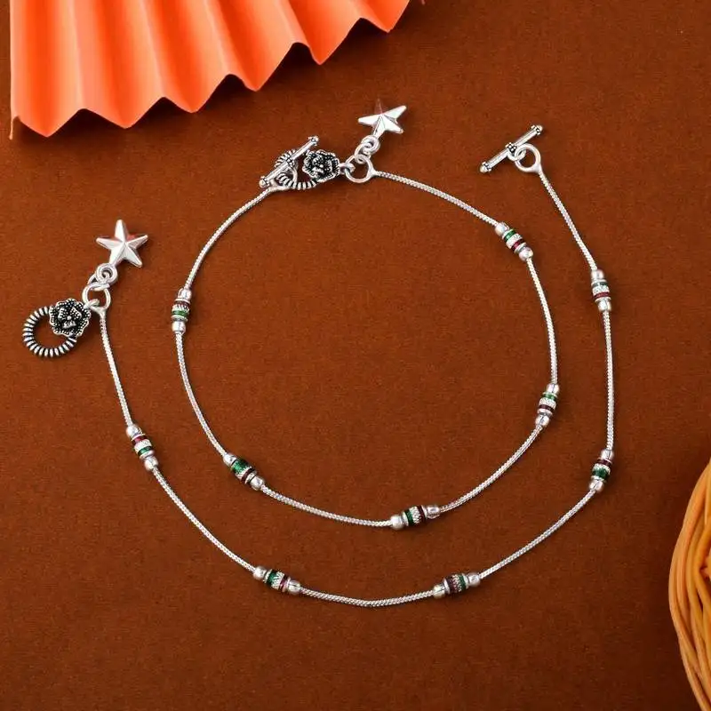 Stylish silver color oxidised anklet crafted for wedding celebrations, festivals, and daily wear jewelry