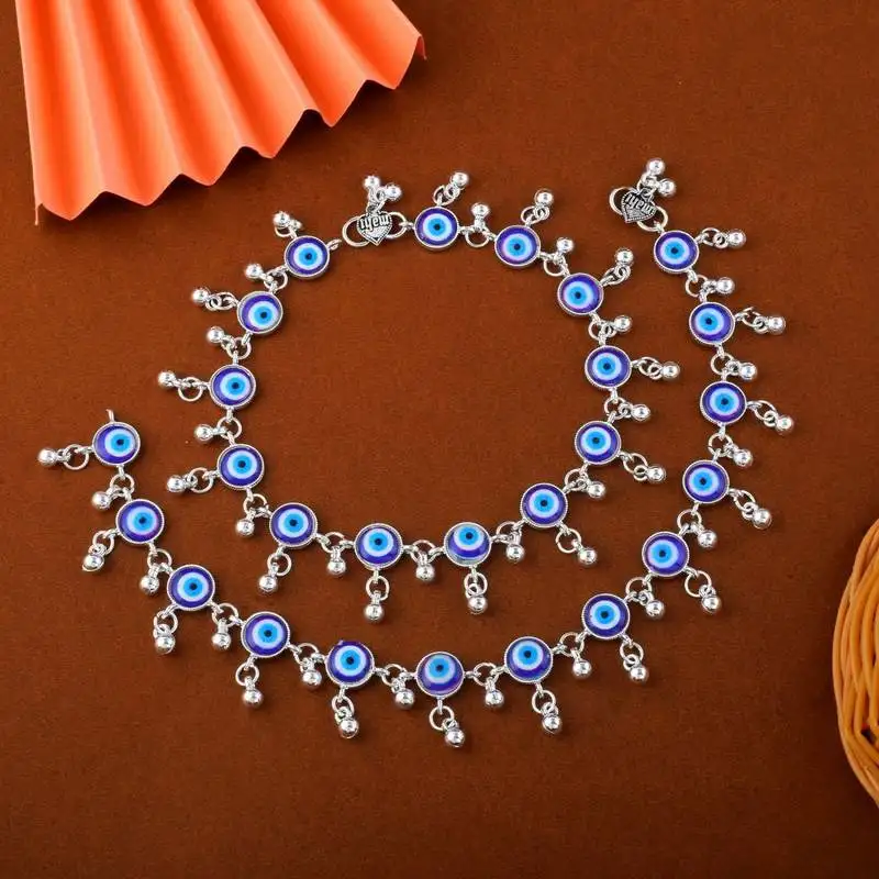Elegant blue color evil eye oxidised anklet perfect for womenâ€™s fashion jewelry and party outfits