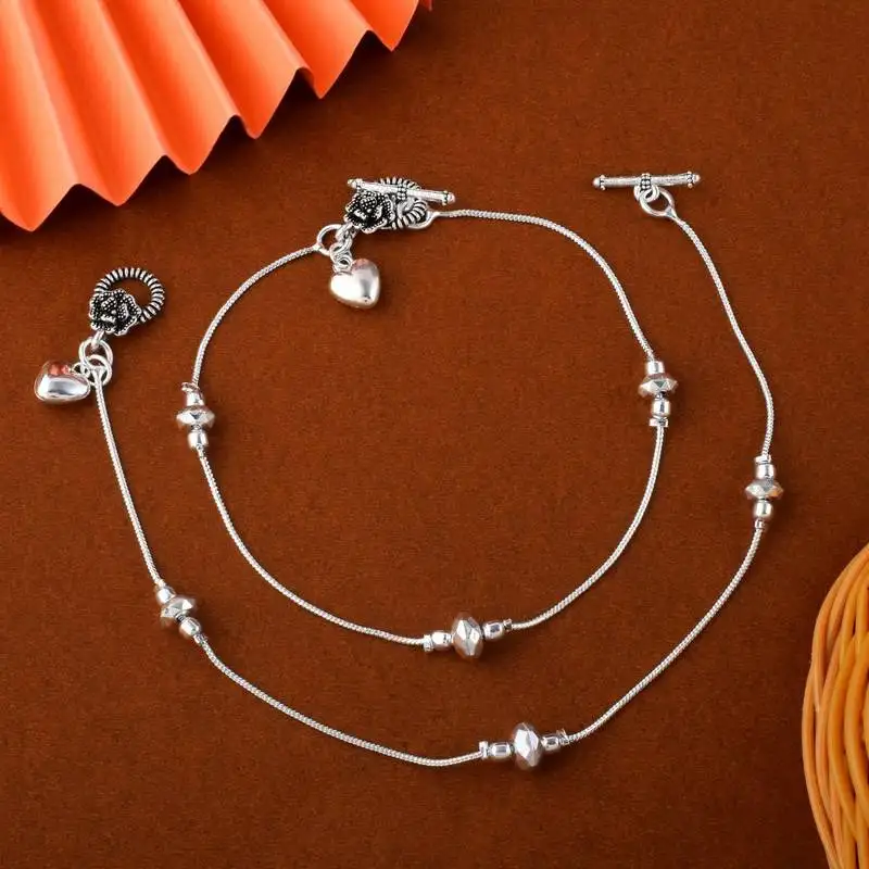 Elegant silver color oxidised anklet designed with handmade work for brides and daily wear styling