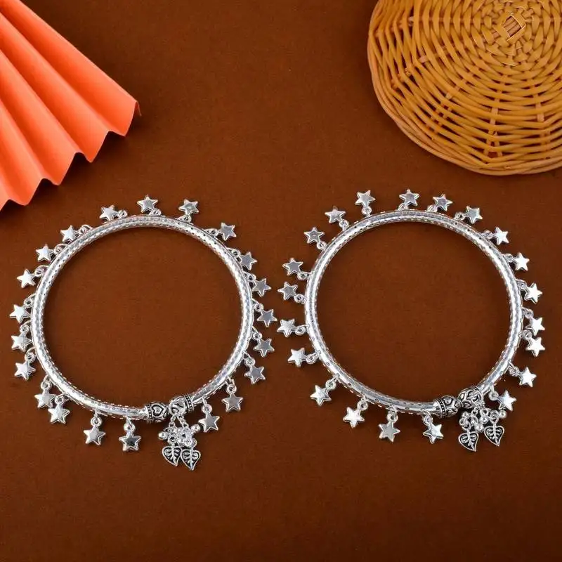 Attractive silver color oxidised anklet perfect for bridal wear, parties, and indian cultural styling