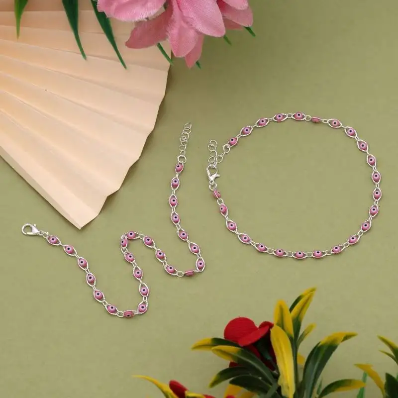 Beautiful pink color anklet with delicate beads perfect for party, wedding, and gifting