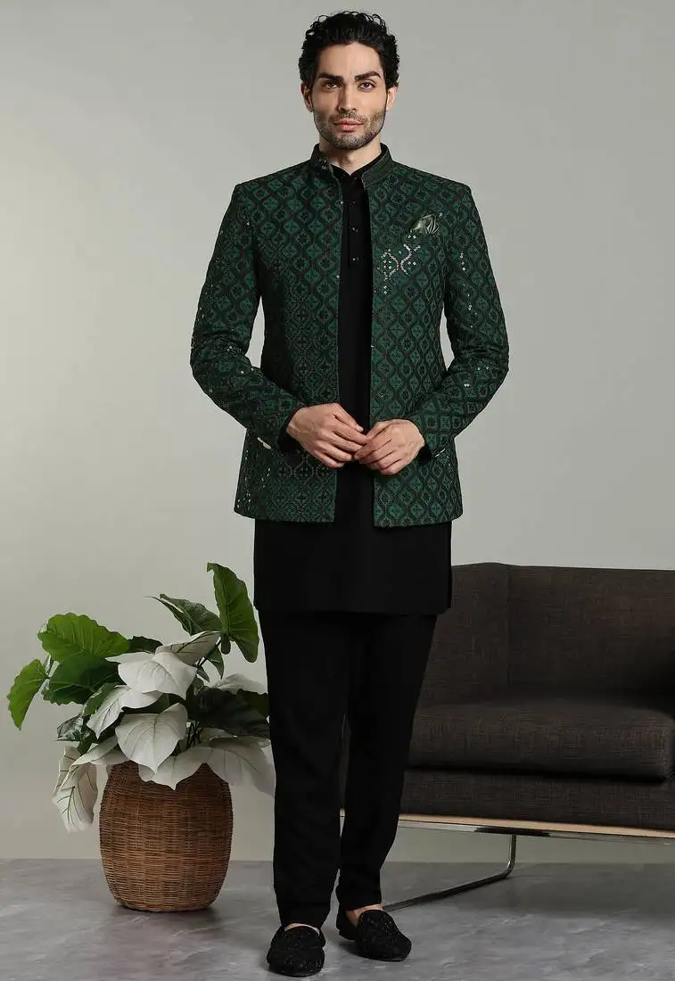Arruga mens bottel green jodhpuri sherwani indo-western kurta set