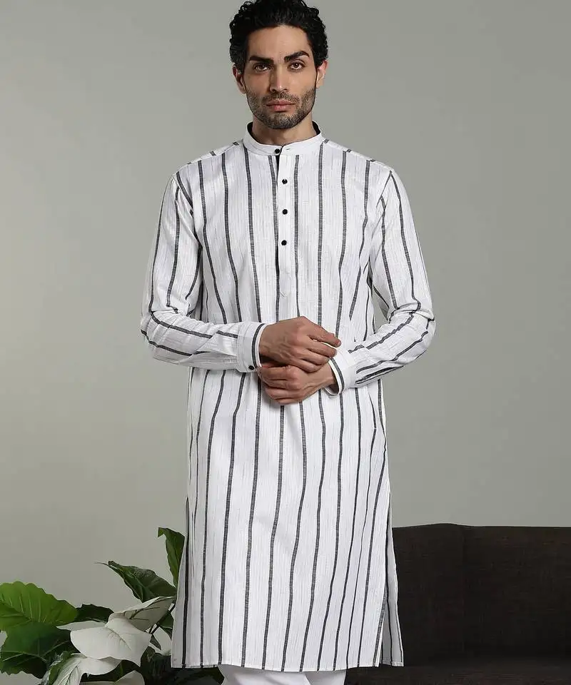 Mens stylish white linen kurta pyjama set