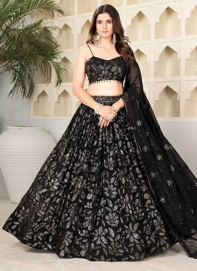 Black lehenga choli with embroidery and heavy sequins work