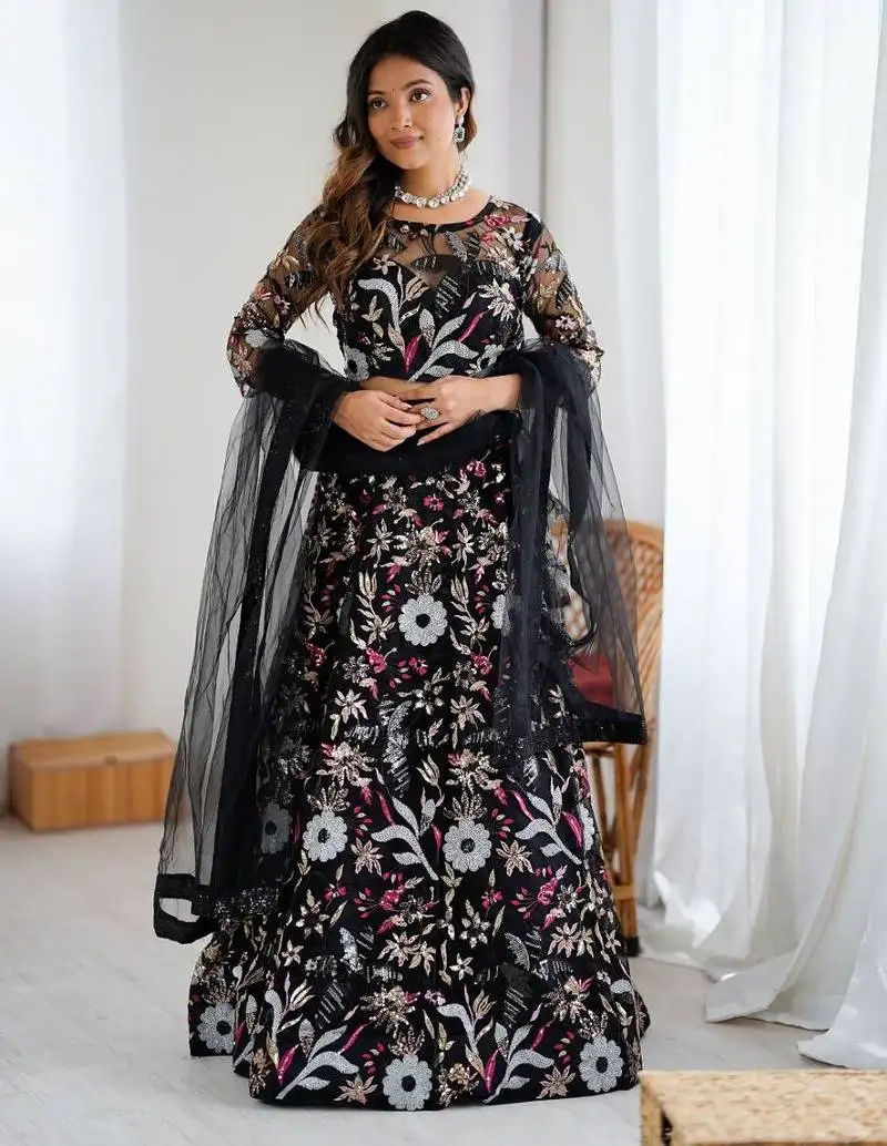 Butterfly net lehenga choli with heavy thread & sequins embroidery