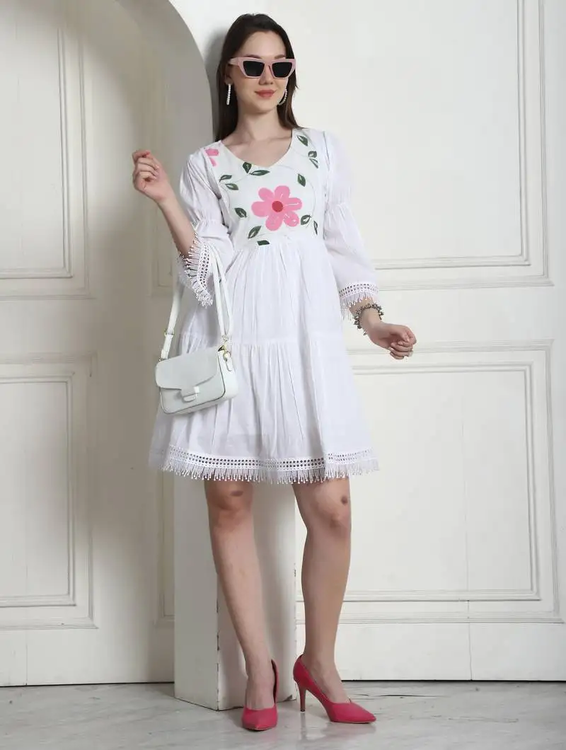 Women's cotton brush printed western dress