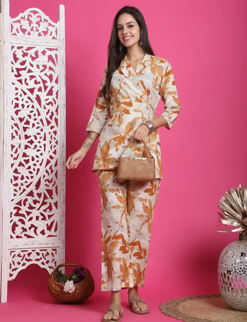 Women's pure cotton abstract printed co-ords