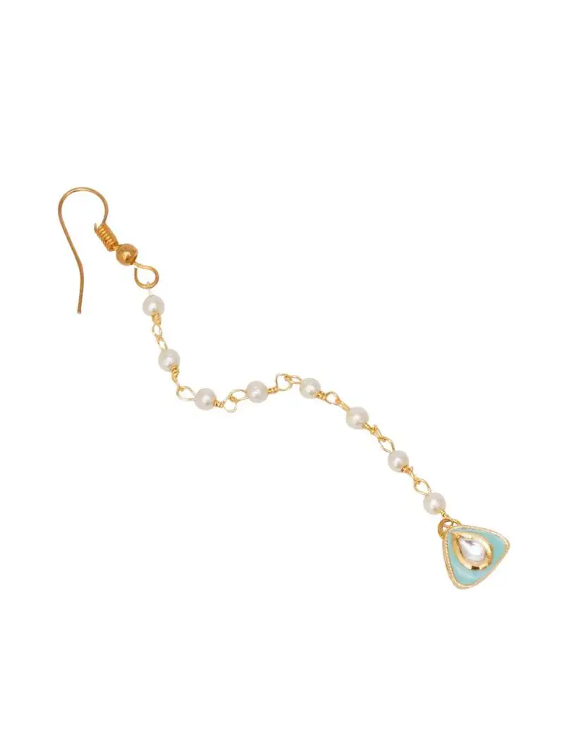 Girls gold-plated kundan-studded beads beaded enamelled maang tikka