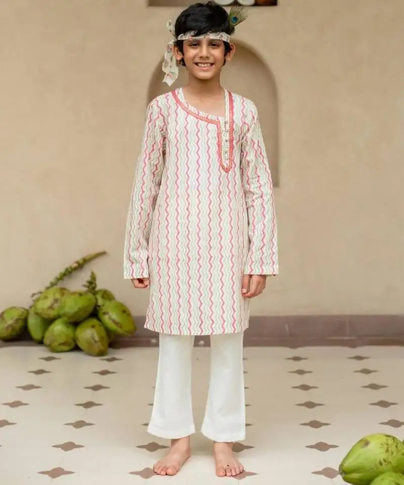 Multicolor cotton printed kurta pajama for boys