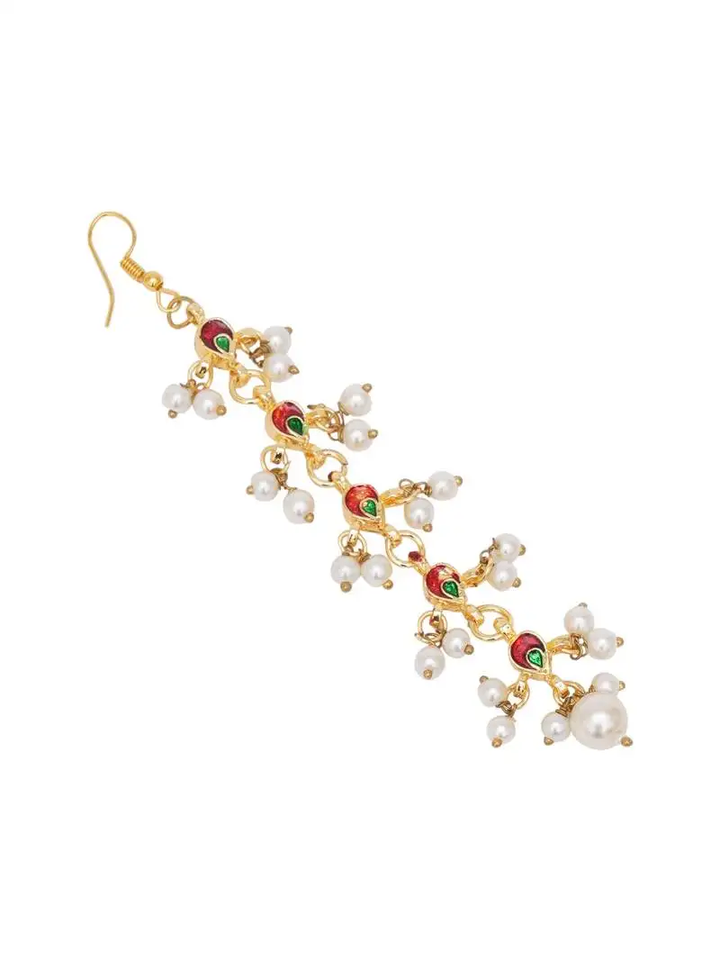 Girls gold-plated kundan studded & beaded maang tikka