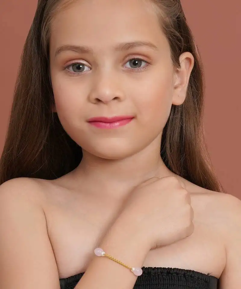 Girls gold-plated stones beaded link bracelet