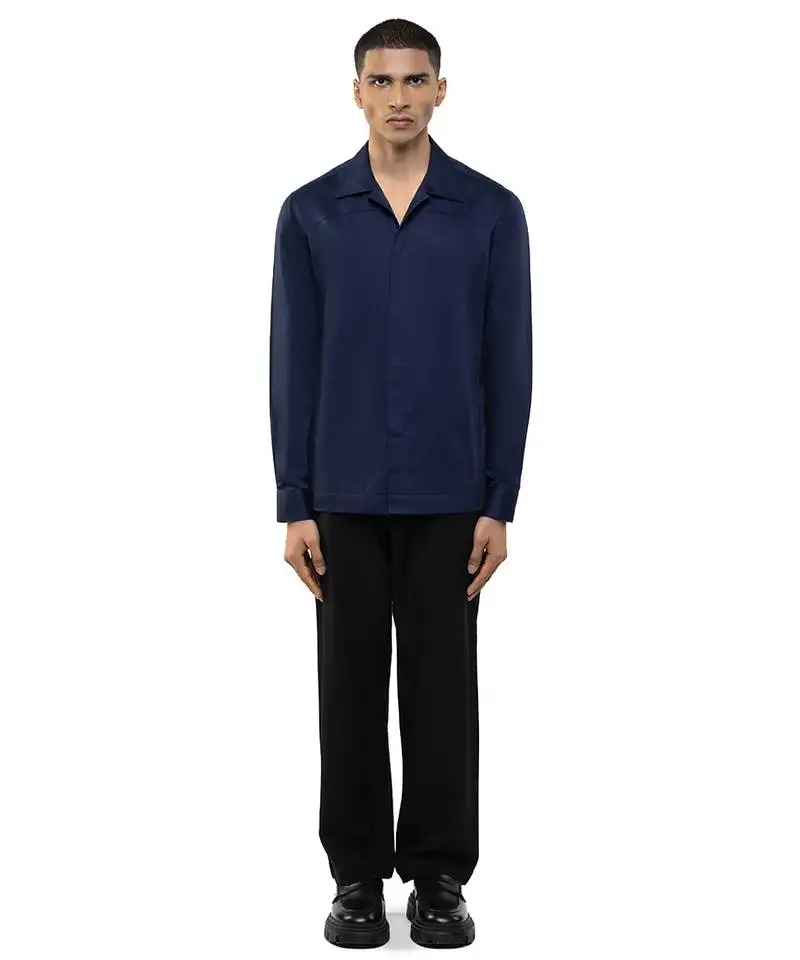Blue plain cotton stretch shirt