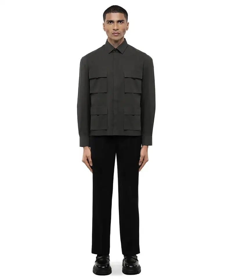 Grey plain cotton stretch shirt