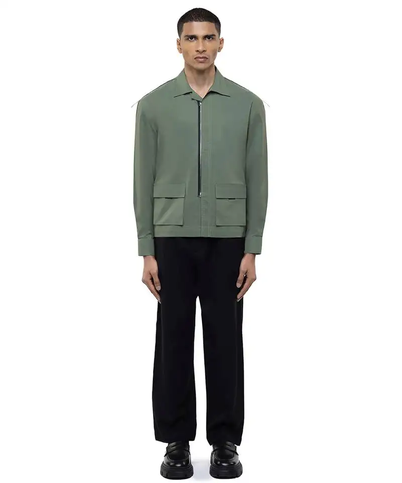 Green plain cotton stretch shirt