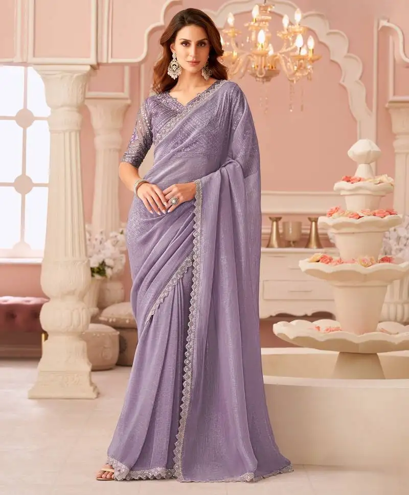 Lavendor rainbow georgett silk blend with embroidery with unstitched blouse