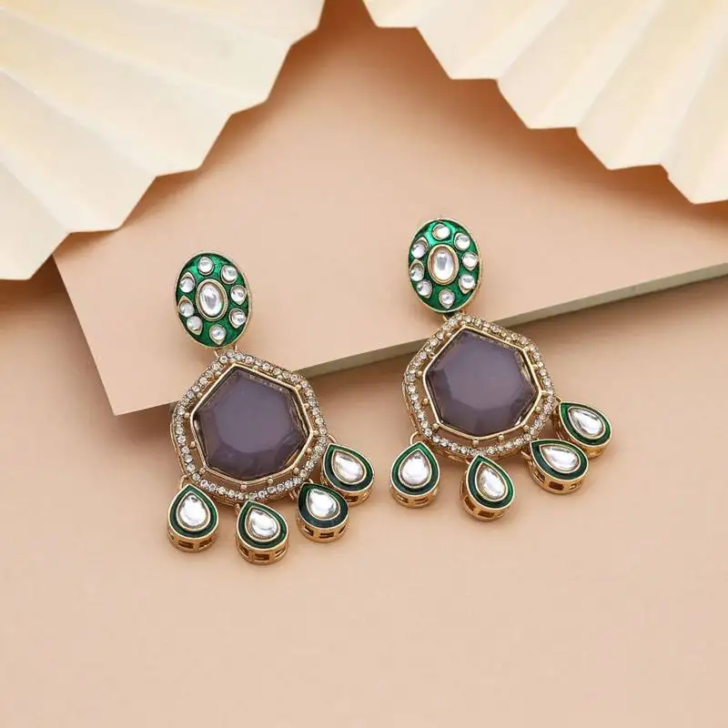 Grey color kundan earrings