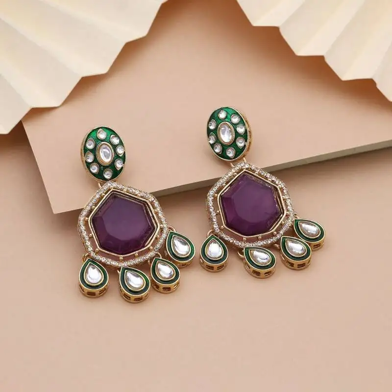 Purple color kundan earrings