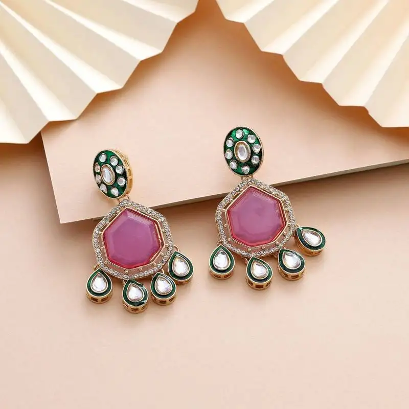 Light purple color kundan earrings
