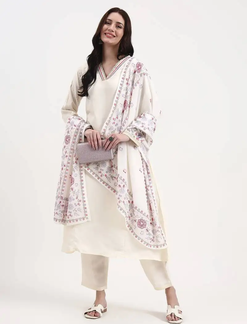 Roman silk cream kurta dupatta pant setset