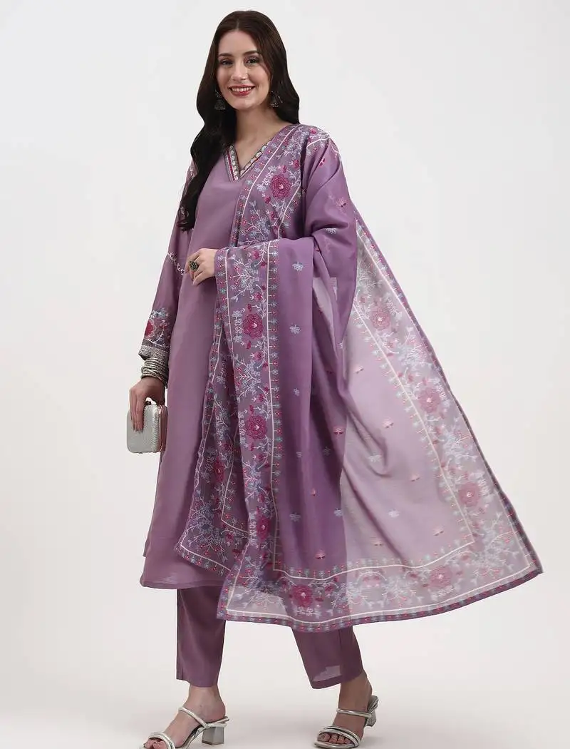 Roman silk lavender kurta dupatta pant setset