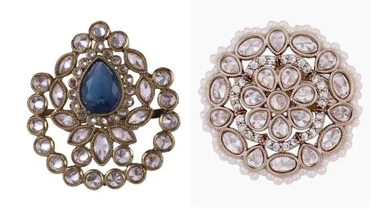 Classy oval shape gold plated set of 2 combo adjustable finger ring for women and girls