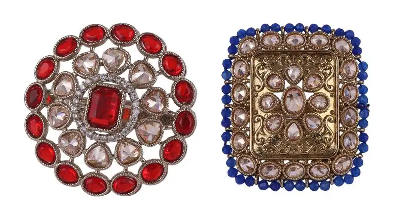 Admirable square and oval shape gold plated set of 2 combo adjustable finger ring for women & girls