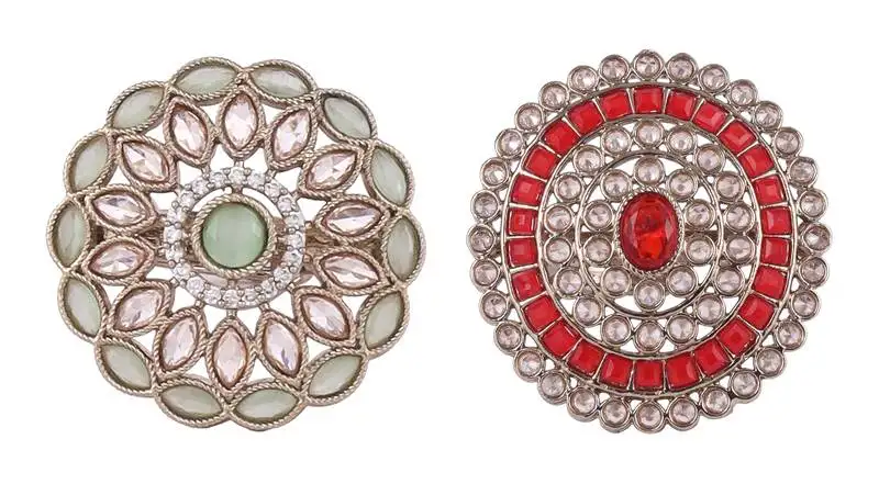 Gorgeous round and oval shape gold plated set of 2 combo adjustable finger ring for women