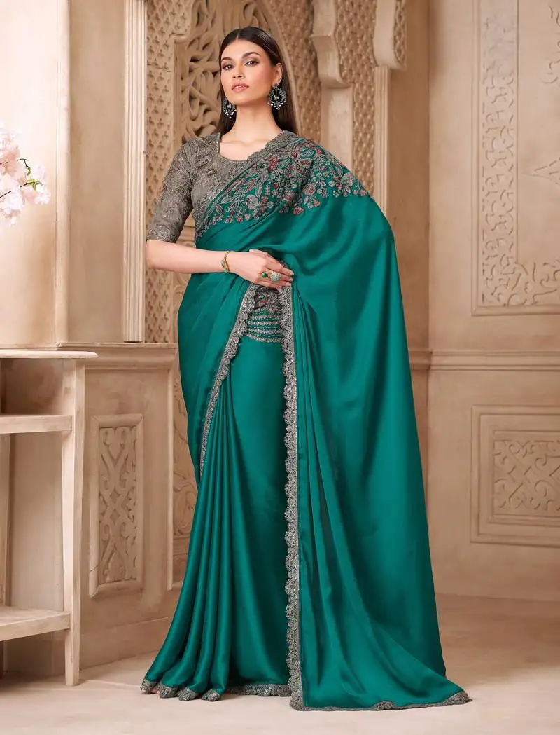Fiona satin silk saree with tussar silk blouse