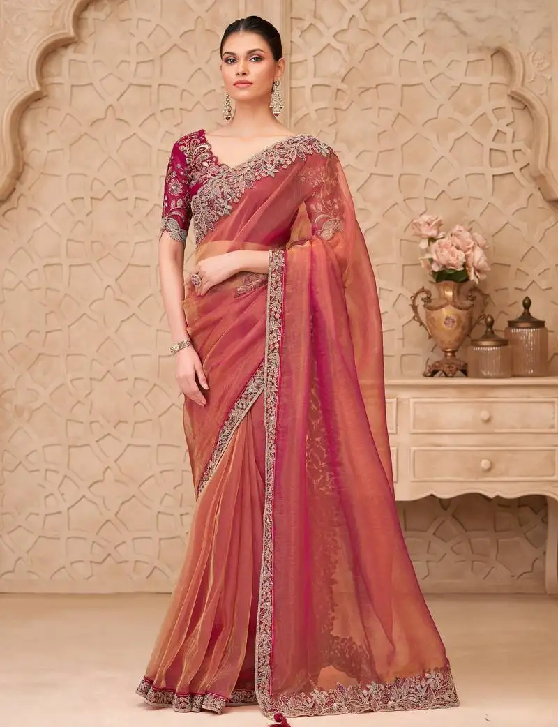 Gold sparkle georgette silk saree with satin silk blouse