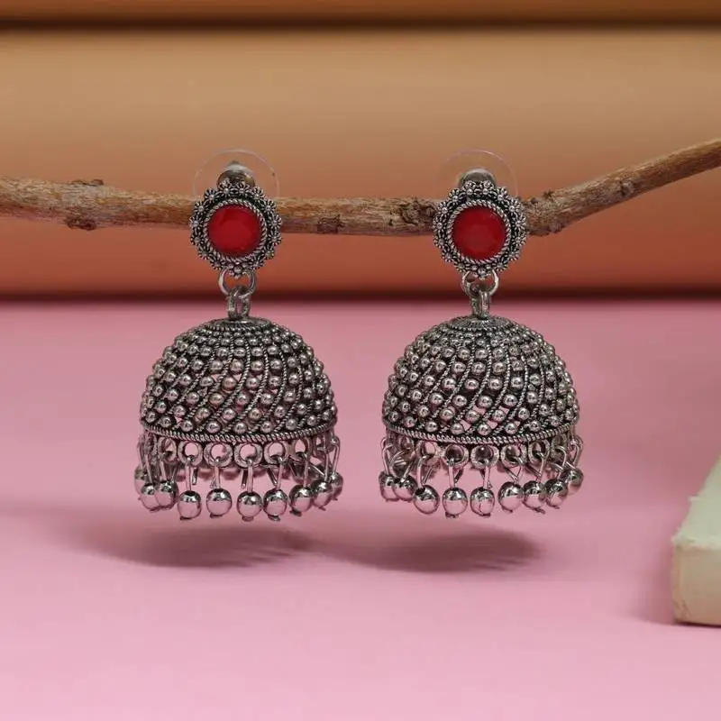 Red color oxidised earrings