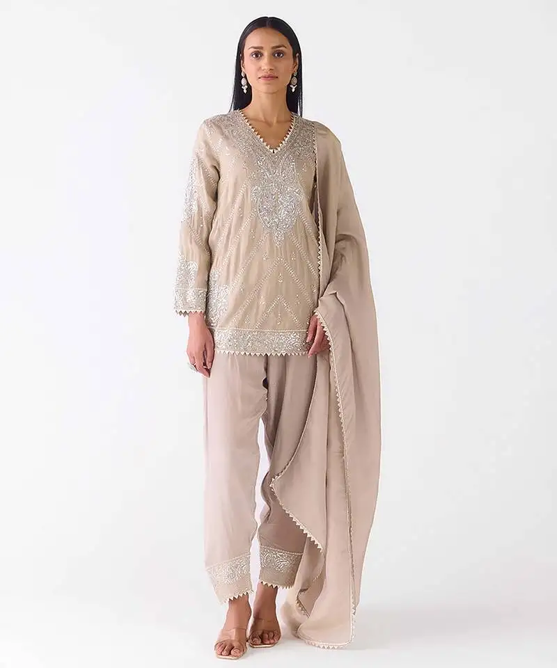 Grey embroidered tissue kurta set