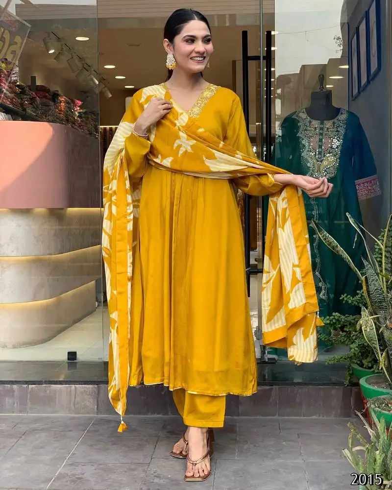 Yellow chinon viscose stitched suit with dupatta