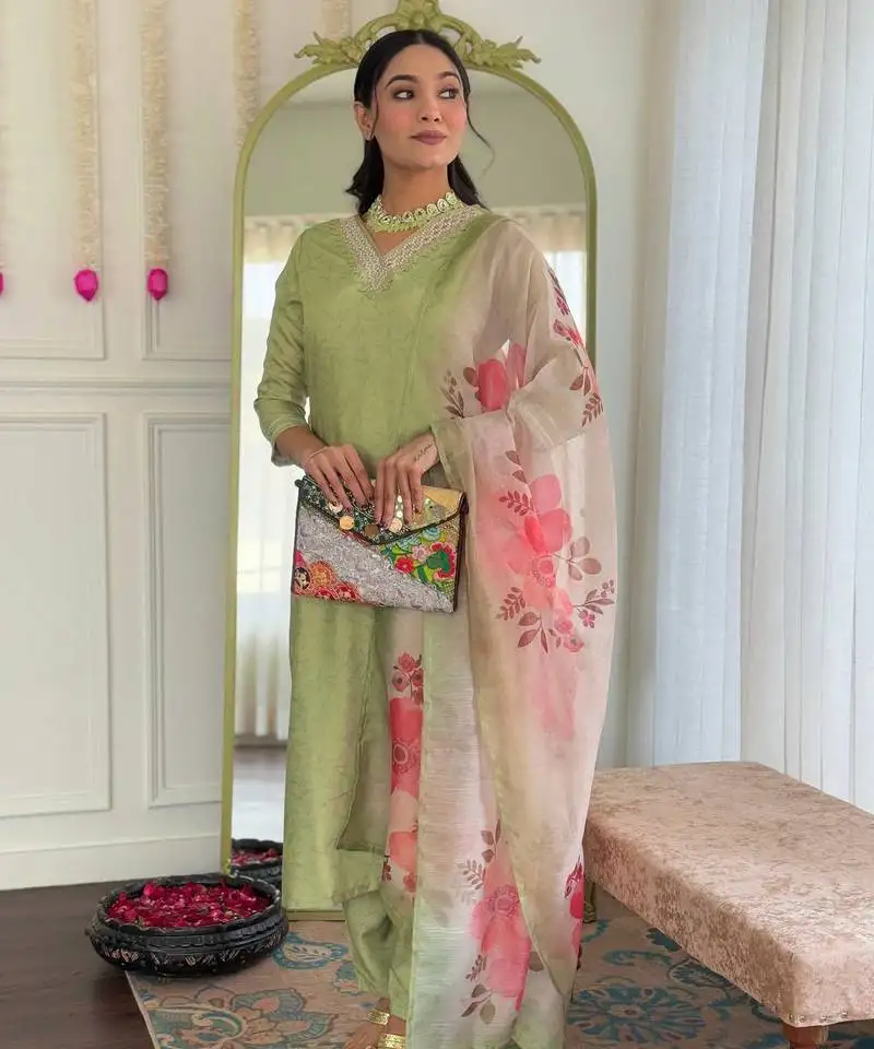 Pista rayon stitched suit with dupatta