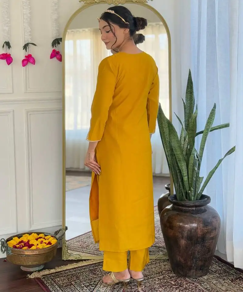 Mustard viscose stitched suit with dupatta