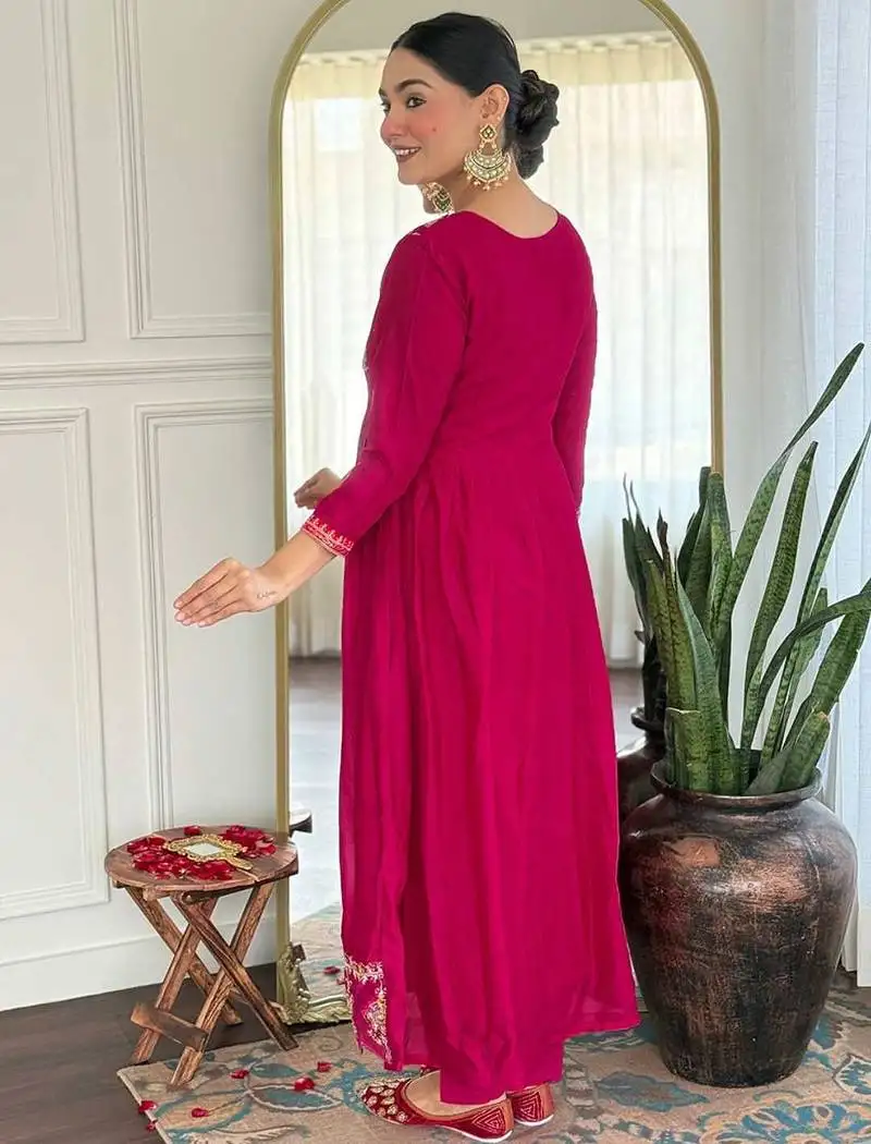 Rani vichitra slik stitched suit with dupatta