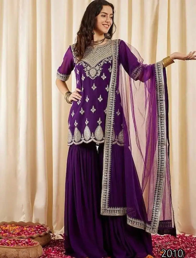 Purple georgette stitched suit with dupatta