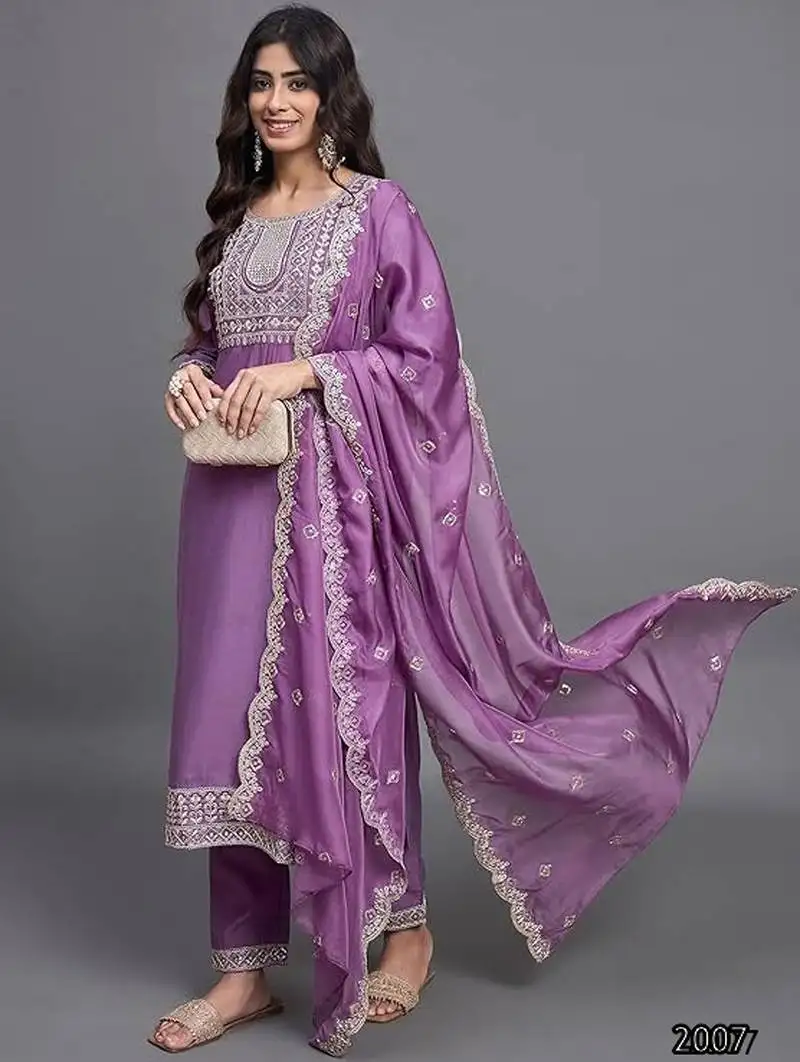 Purple chinon viscose stitched suit with dupatta