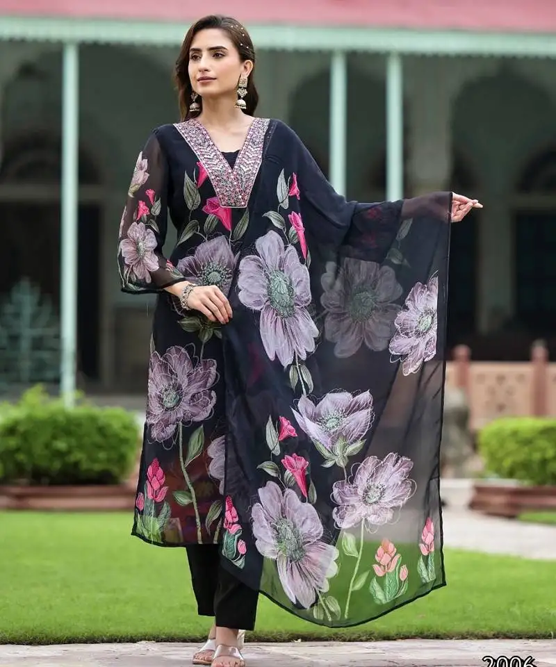 Black georgette stitched suit with dupatta