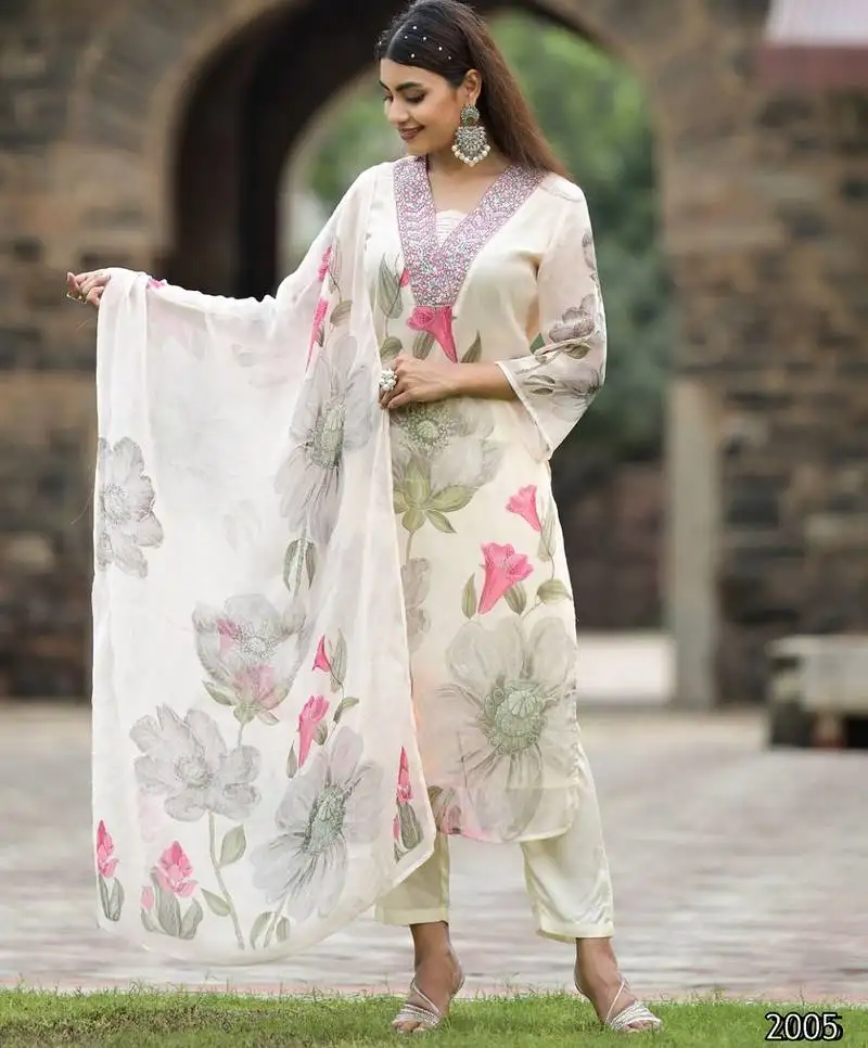White georgette stitched suit with dupatta