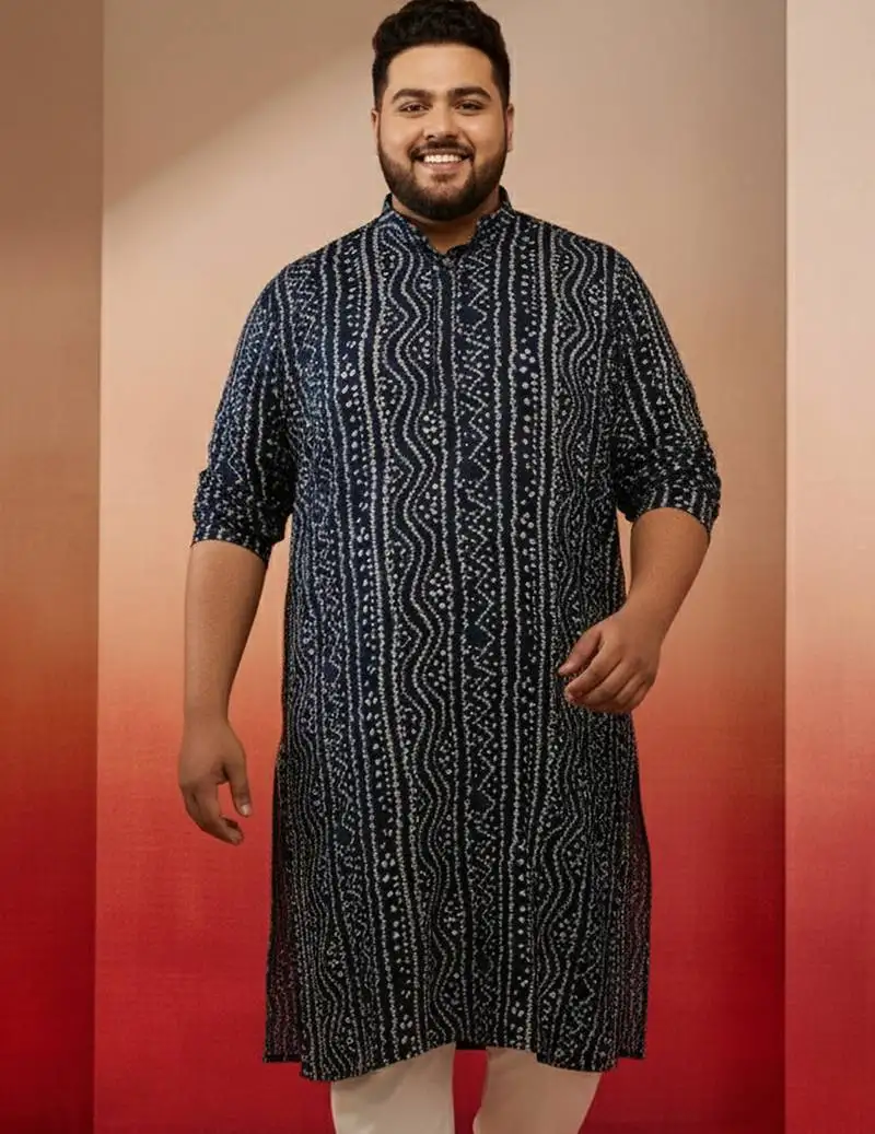 Men's blue bandhani print kurta with pyjama - festive ethnic set