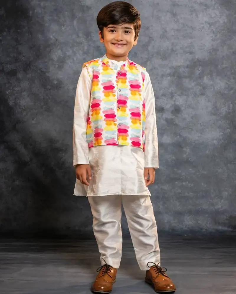 Boys kurta pant with multicolour digital printed jacket