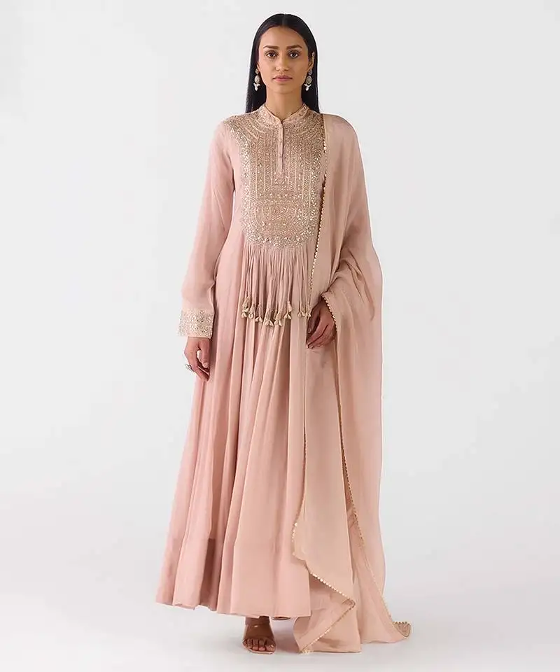 Baby-pink embroidered chiffon anarkali