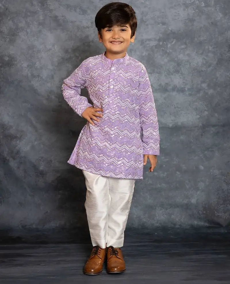 Boys purple embroidered kurta and pant