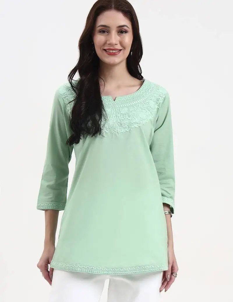 Sea green cotton straight peplum top