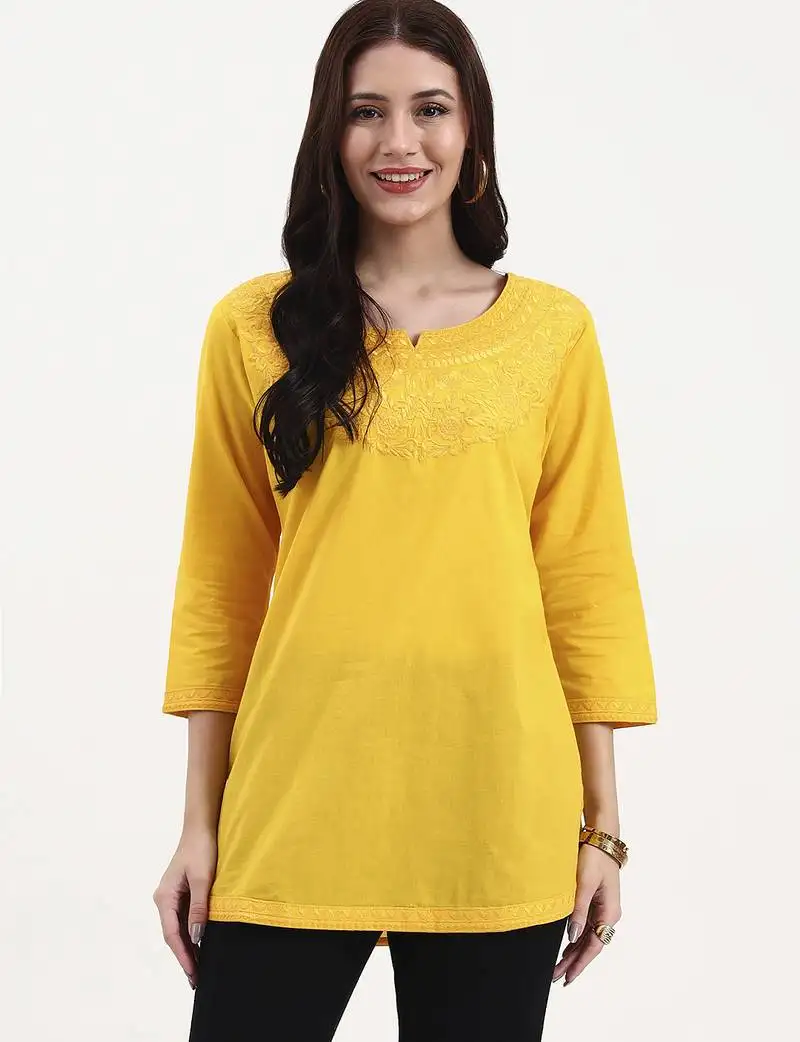 Yellow cotton straight peplum top