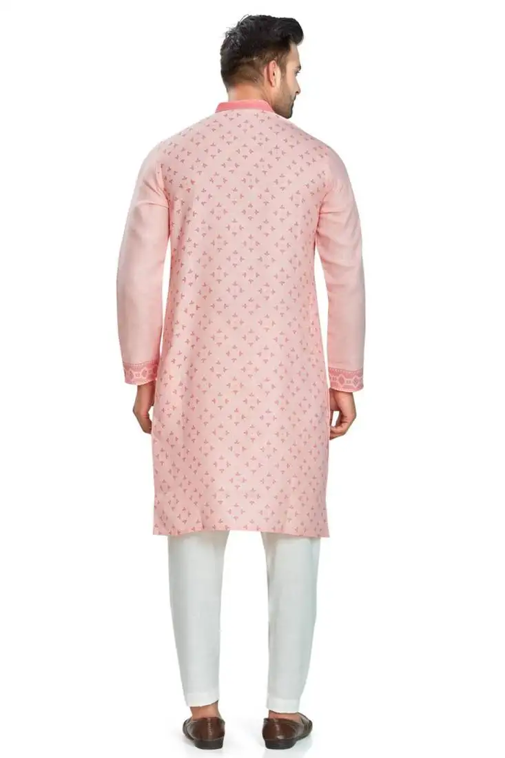 Pink hand block l printed viscos kurta payjama etnic wear :: festive wear